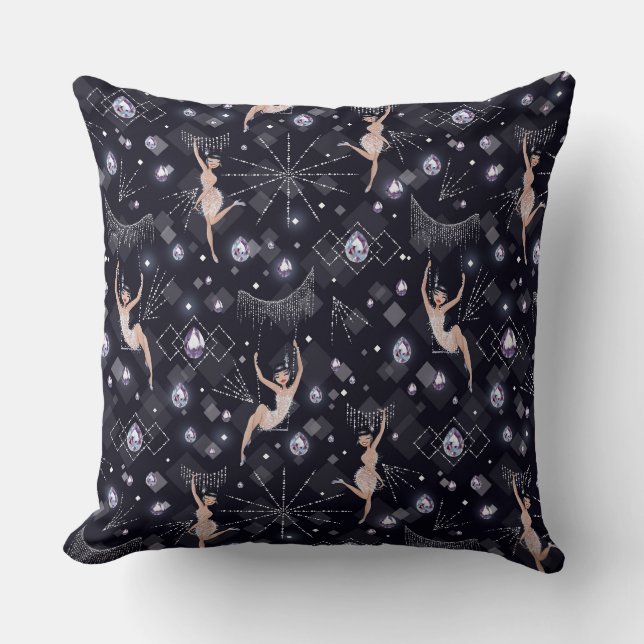 Lady Flappers Glam Black And Grey Design Throw Pillow (Front)