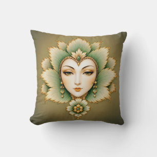 Lady Flower Emerald & Gold Earrings Persian Lotu Throw Pillow