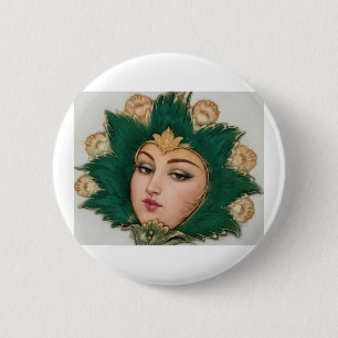 Lady Flower Emerald & Gold Persian Carpet Art 2 Inch Round Button