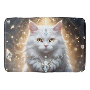 Lady Fluffyton White Cat Royalty With Bling, Bath Mat