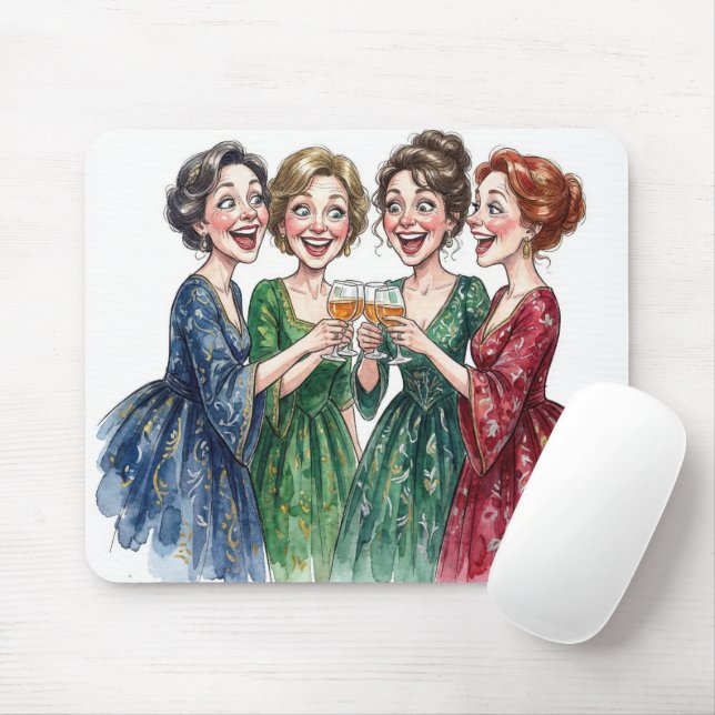 Lady Friends Toasting With Wine Glasses Mouse Pad (With Mouse)