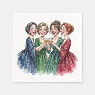 Lady Friends Toasting With Wine Glasses Napkin