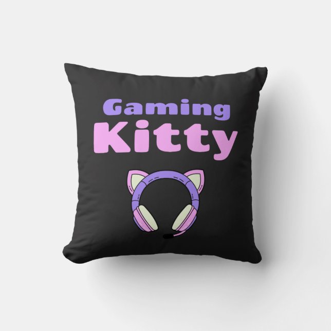 Lady Gamer - Gaming Kitty Throw Pillow (Front)