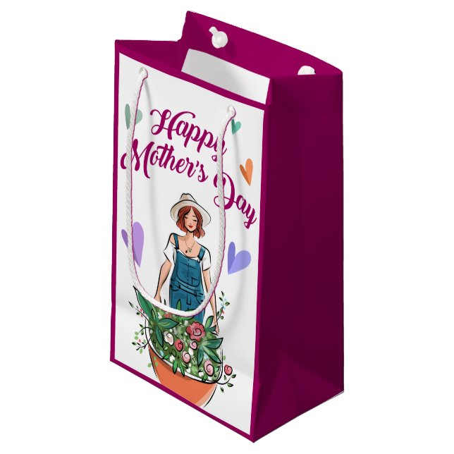Lady Gardening Flowers Mother's Day Small Gift Bag (Front Angled)