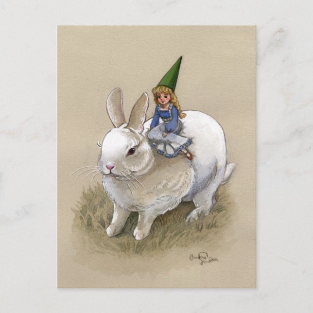 Lady Gnome and Rabbit Postcard (Front)