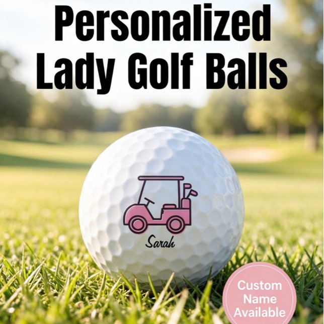 Lady Golf Cart Breast Cancer Awareness Personalize Balls (Creator Uploaded)