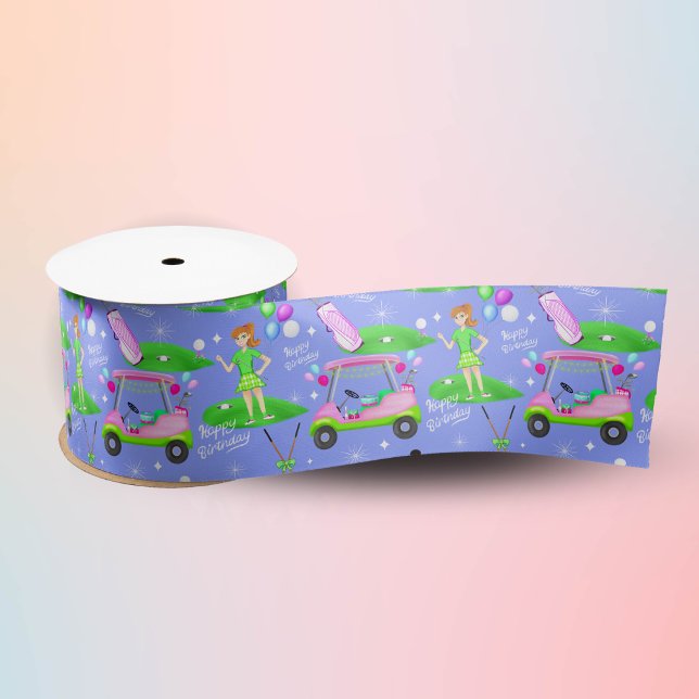 Lady Golf Themed Happy Birthday  Satin Ribbon (Creator Uploaded)