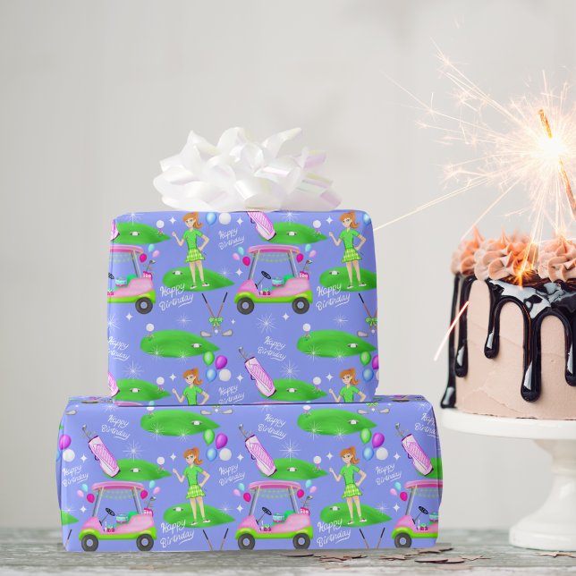 Lady Golf Themed Happy Birthday  Wrapping Paper (Creator Uploaded)