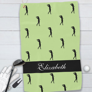 Lady Golfer Customized Name Pattern Trendy Green Golf Towel
