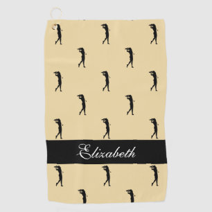 Lady Golfer Customized Name Pattern Yellow Black Golf Towel
