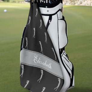 Lady Golfer Cutomized Name Pattern Black Grey Golf Towel