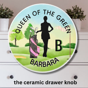 Lady Golfer Golf Course Custom Name 3-D Monogram   Ceramic Knob