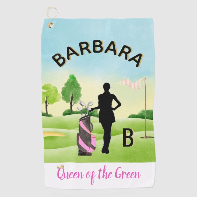 Lady Golfer Golf Course Custom Name 3-D Monogram   Golf Towel (Front)
