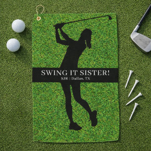 Lady Golfer Golf Green Silhouette Monogram Towel