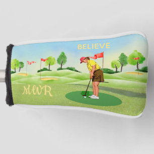 Lady Golfer Greens Monogram Putting Green Putter Golf Head Cover