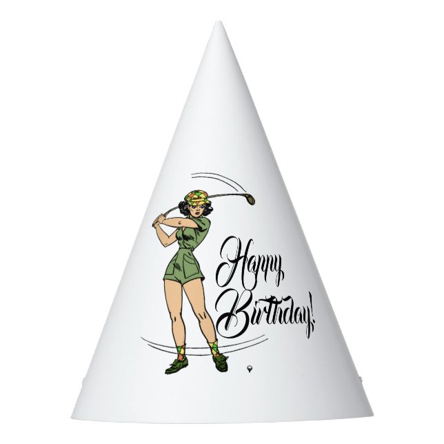  Lady Golfer Happy Birthday Party Hat (Front)