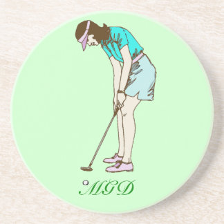 Lady Golfer monogram beverage coaster
