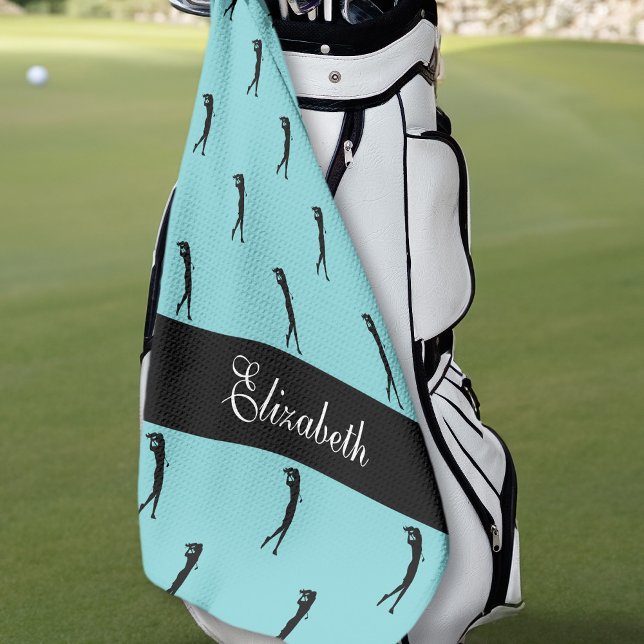 Lady Golfer Pattern Teal Black  Golf Towel (Creator Uploaded)