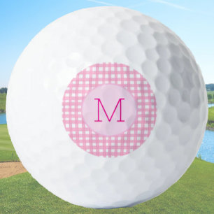 Lady Golfer Pink Gingham Preppy Custom Ladies Golf Balls