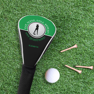 Lady Golfer Silhouette Golf Ball Quote Black Green Golf Head Cover