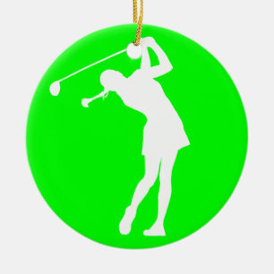 Lady Golfer Silhouette Ornament Green
