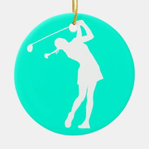 Lady Golfer Silhouette Ornament Turquoise