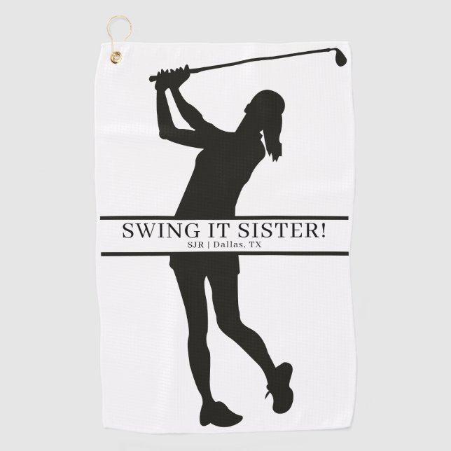 Lady Golfer Silhouette Personalized Monogram Golf Towel (Front)