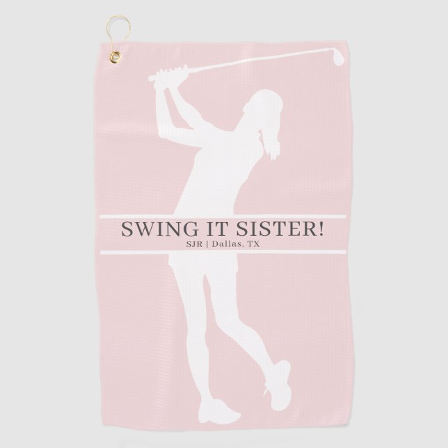 Lady Golfer Silhouette Personalized Monogram Golf Towel (Front)