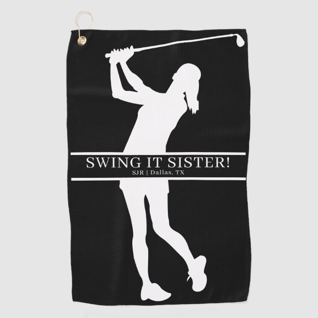 Lady Golfer Silhouette Personalized Monogram  Golf Towel (Front)
