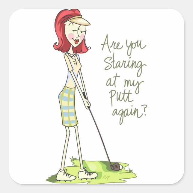 Lady Golfer Square Sticker (Front)
