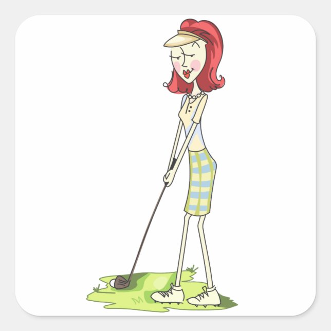 Lady Golfer Square Sticker (Front)