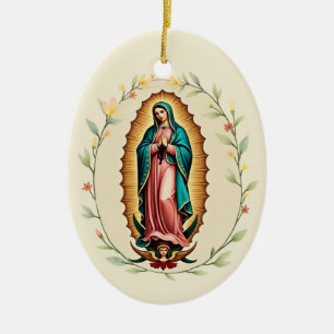 Lady Guadalupe Feast Spanish Virgen de Guadalupe Ceramic Ornament