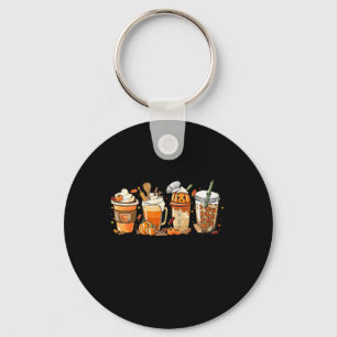 Lady Happy Fall Coffee Pumpkin Latte Thanksgiving Keychain