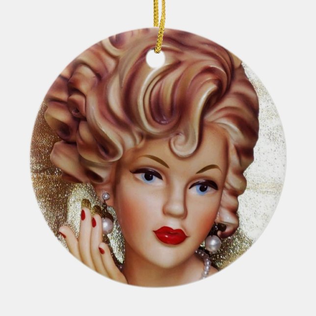 Lady Head Vase Sassy Spiral Hair Beauty in Black Ceramic Ornament (Front)