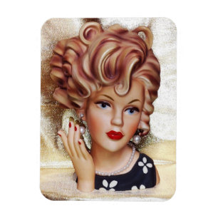 Lady Head Vase Sassy Spiral Hair Beauty in Black Magnet