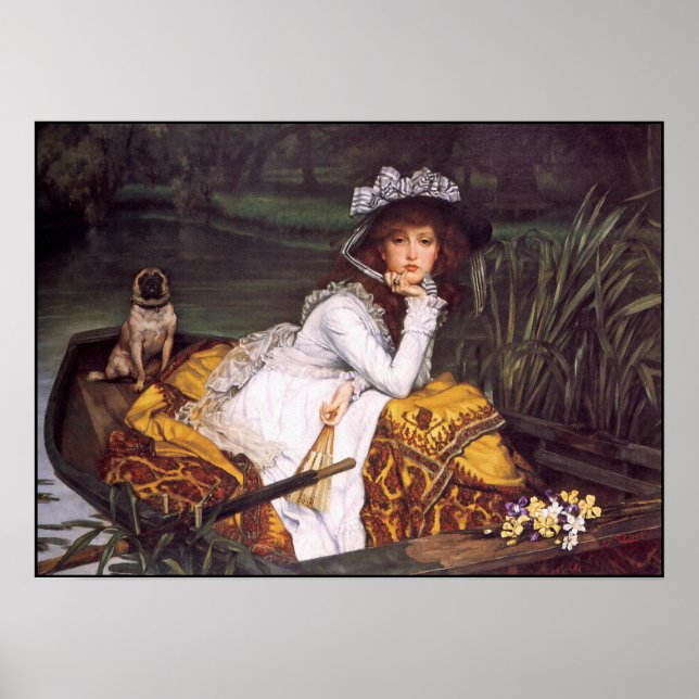 Lady & Her Pet Pug in a Boat by James Tissot Poster (Front)