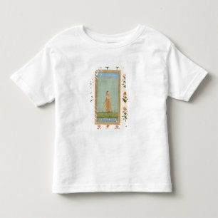 Lady holding a flower, standing by a lily pond, fr toddler t-shirt