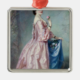 Lady holding Flowers in her Petticoat Metal Ornament