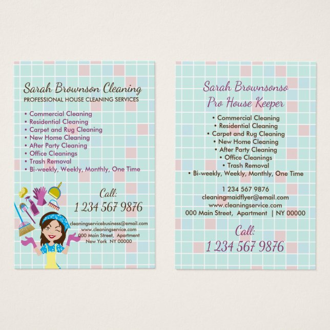 Lady HouseKeeper Nettoyage Janitorial Cartes d'aff (Devant & derrière)