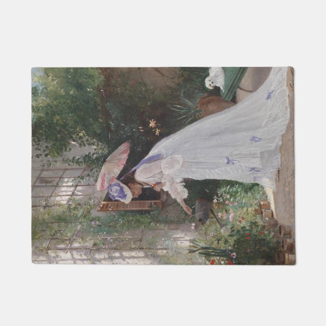 Lady in a Garden Caring For Her Flowers With Love Doormat (Front)