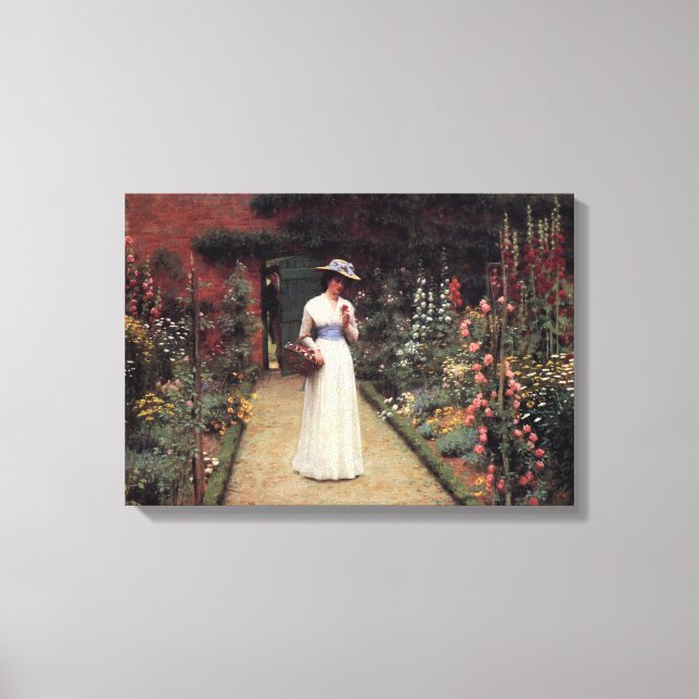 Lady in a Garden Painting by Leighton Canvas Print (Front)