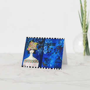 Lady in a Hat with Crows Mixed Media Greeting Card