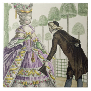 Lady in a Lilac Dress Promenades in the Gardens of Tile
