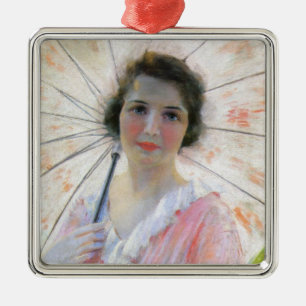 Lady in a Pink Dress with a Parasol (Robert Reid) Metal Ornament