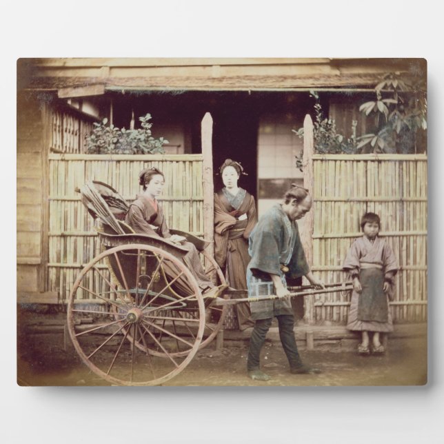 Lady in a rickshaw, c.1890s (coloured photo) plaque (Front)