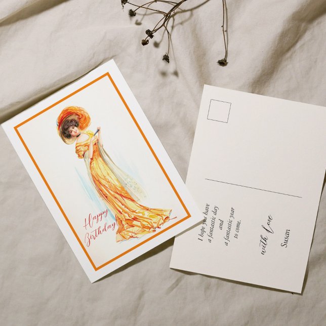 Lady in a yellow dress, Happy Birthday Postcard (Creator Uploaded)