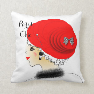 Lady In Big Hat Paris Fashion Illustration Throw Pillow