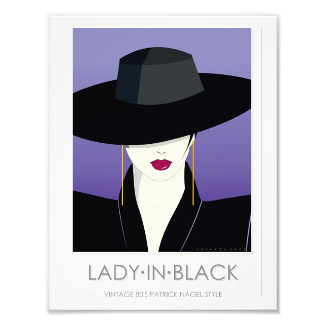 Lady In Black - in style of 80's Patrick Nagel Photo Print (Front)