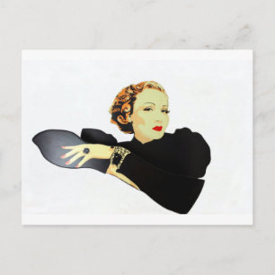 lady in black vintage products postcard