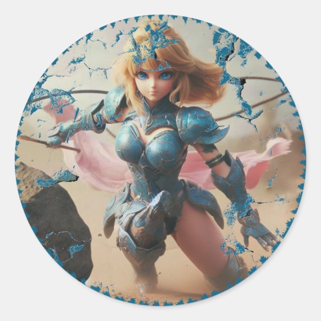 Lady in Blue Armour Classic Round Sticker (Front)
